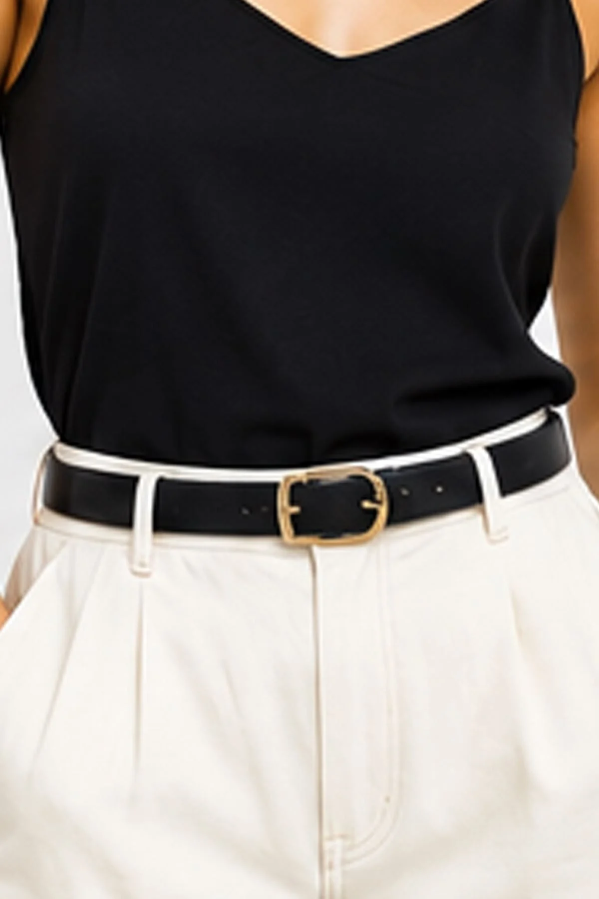 Womens Thin Belt with Gold Oval Buckle