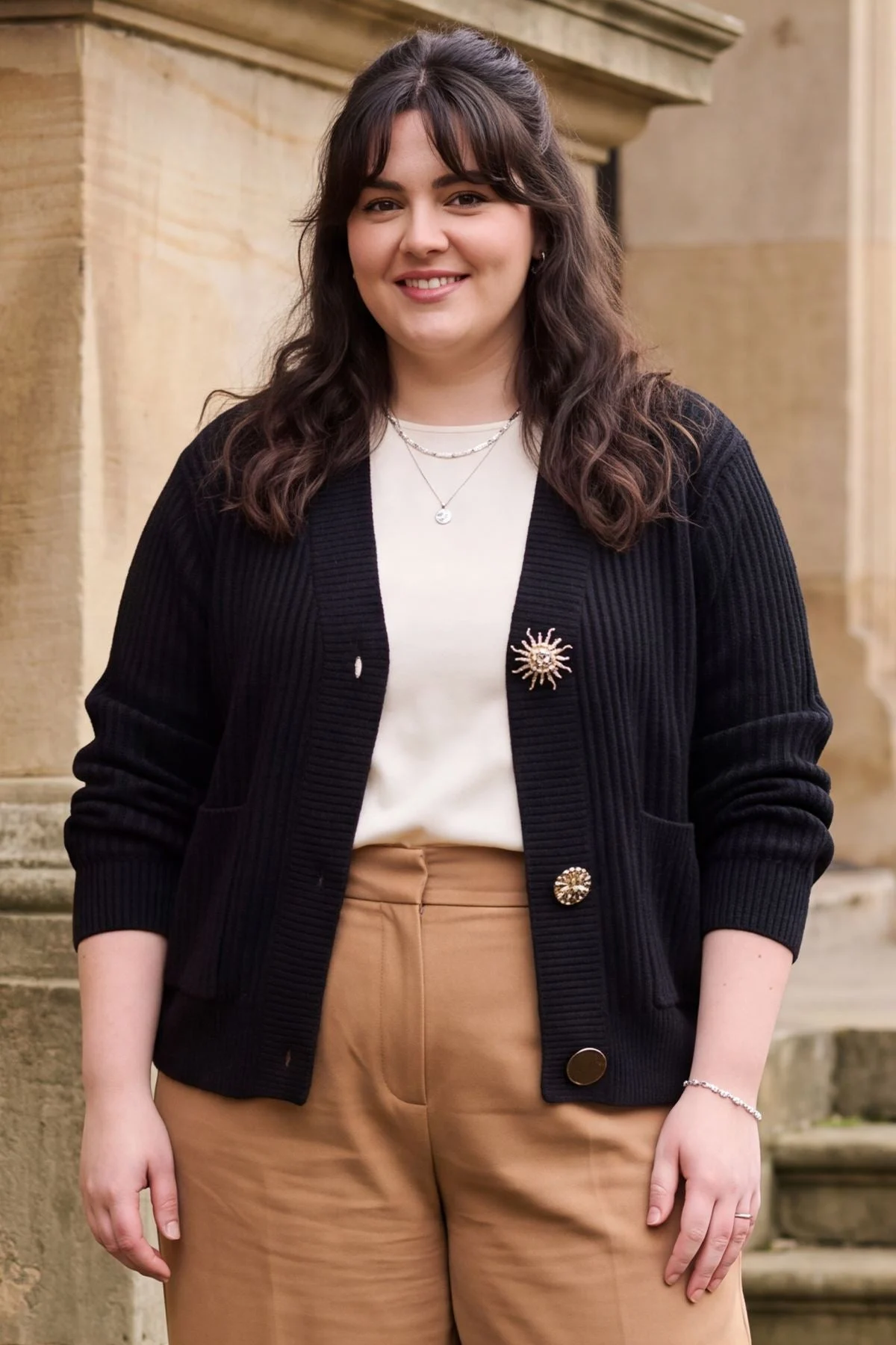 Womens V Neck Ribbed Gold Button Cardigan