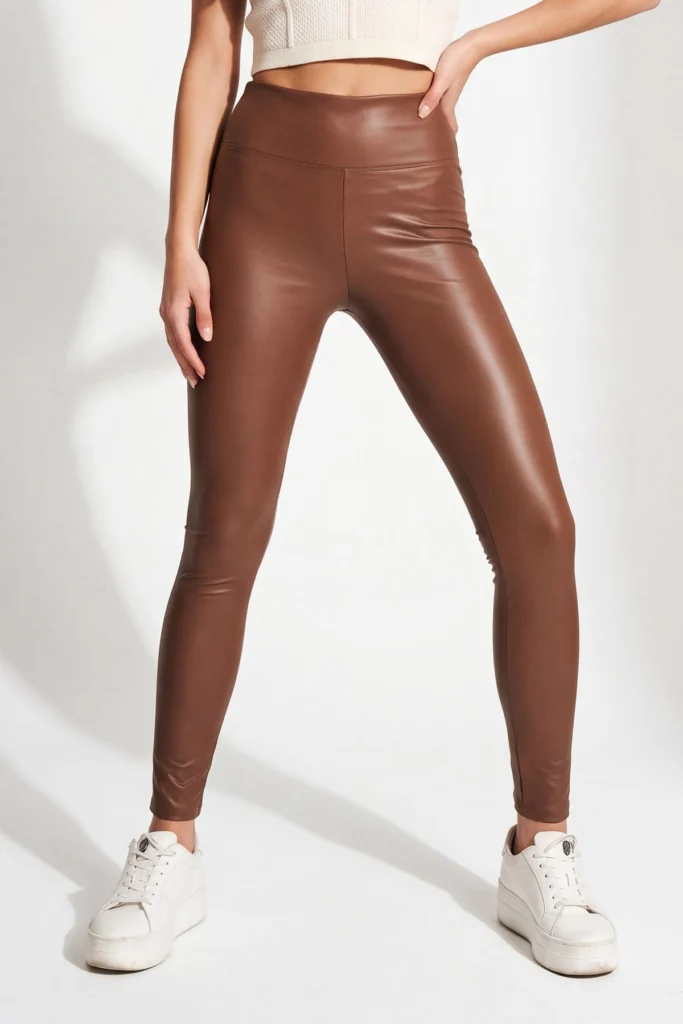 Womens Wet Look Leggings with Stretch PU Finish